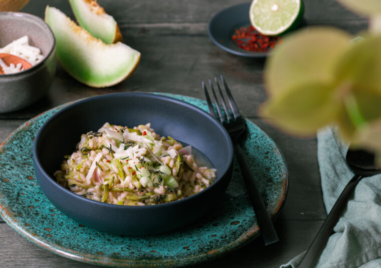 Risotto mit Zucchini und Melone