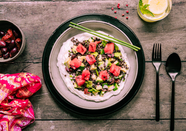 Belugalinsen Salat mit Wassermelone