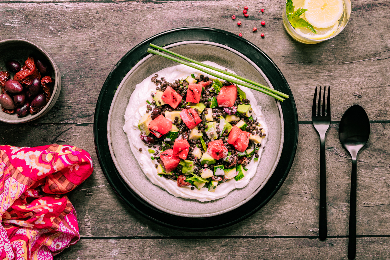 Belugalinsen Salat mit Wassermelone