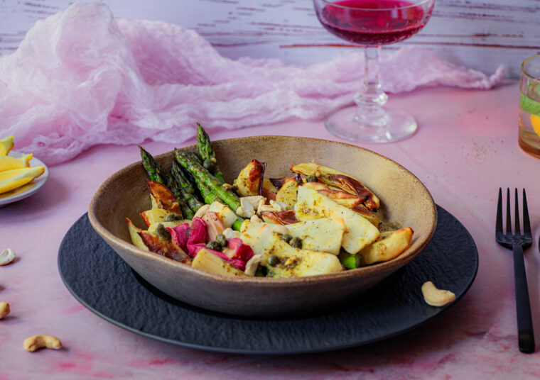 Kartoffeln, grüner Spargel und Rhabarber
