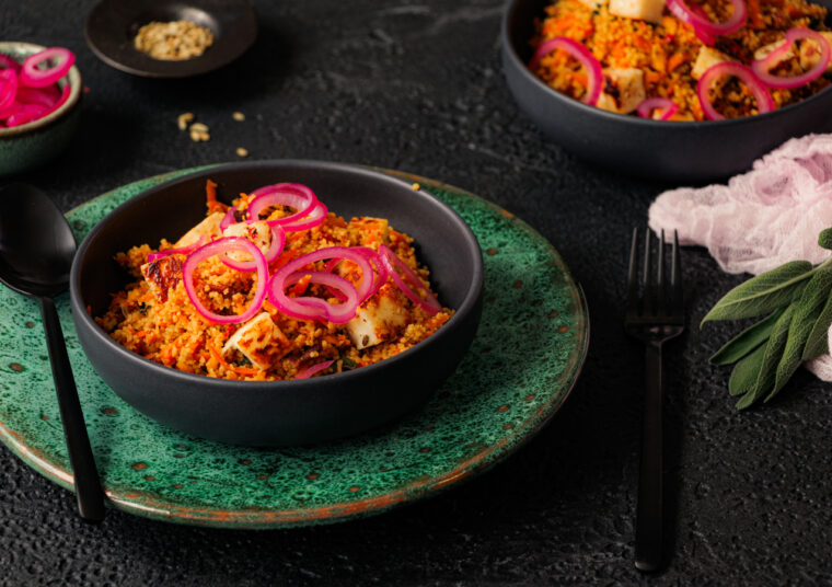 Karotten Couscous mit Halloumi und Salbei