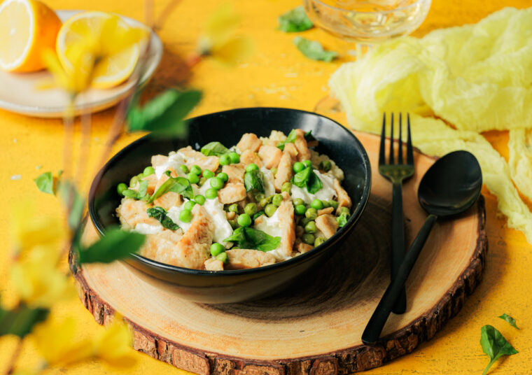 Sojaschnetzel mit Hirse und Erbsen