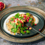 Aubergine Hirse Pfanne Erdnuss Joghurt
