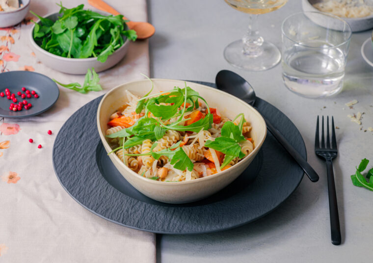 Pasta mit Kürbis und Kichererbsen